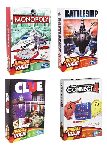 Hasbro Juegos Viaje 4pz Monopoly, Clue, Connect4, Battleship