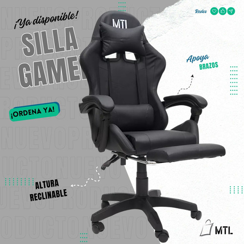 Silla Gamer Negro Oficina Gaming Youtuber Escritorio Sillon