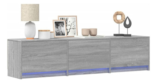Mesa De Tv Con Luz Led Rgb Bossa Medev Color Gris