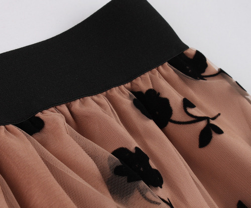 Falda Gasa Con Flores En La Cintura Malla Doble Capa Flocada