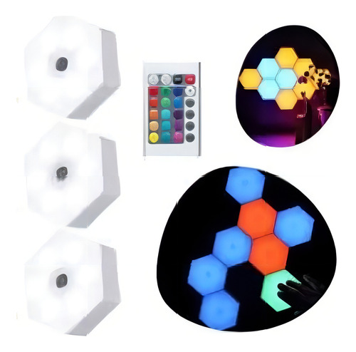 Luminaria Teto Hexagonal Com Luz Led Controle Rgb Kit 3 Unid