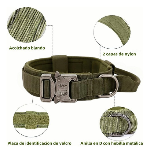 Collares Táctico Y Cuerda Para Perros Medianos Y Grandes Color Verde Militar Tamaño Del Collar Xl