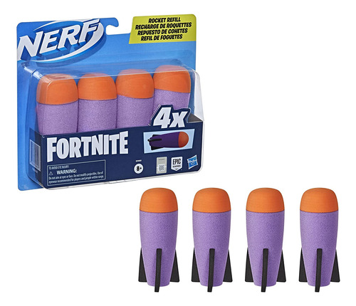 Nerf Fortnite Rocket Recambio -- Incluye 4 Cohetes De Espuma