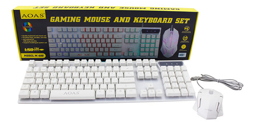 Kit de teclado y mouse gamer Aoas M-400 Portugués Brasil de color blanco