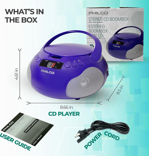 Reproductor De Cd Philco Radio Am-fm, Púrpura