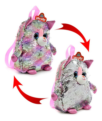Mochila Infantil Lentejuelas Mágicas Gato Importado Peluche