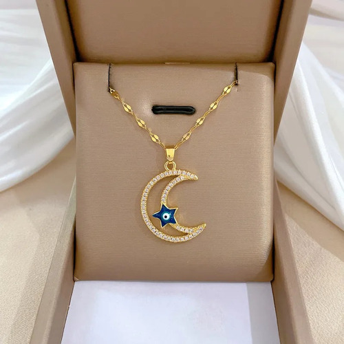 Collar De Luna Y Estrella En Ojo Turco - Talismán Protector