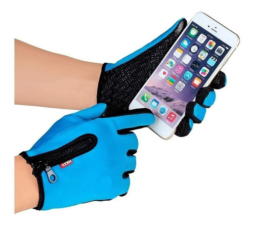 Guantes Motociclista Tactil Impermeables Termico Con Cierre Color Azul