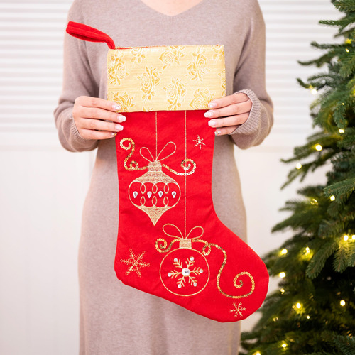 Decoracion De Navidad Botas Colgantes Con Bordados, 2 Piezas Rojo Y Dorado Navidad