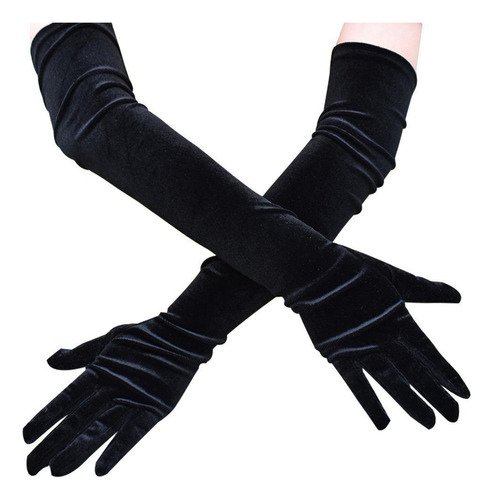 Guantes Largos De Terciopelo Negro Flapper Evening Opera Par