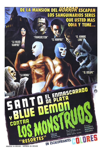 Poster El Santo Y Blue Demon Contra Los Monstruos