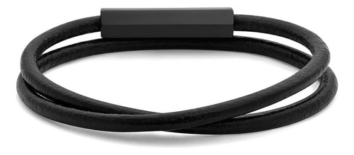 Mvmt Pulsera Negra Con Doble Envoltura De Cuero Para Hombre,