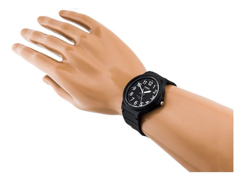 Reloj de pulsera Casio Youth MW-240 de cuerpo color negro, analógico, para hombre, fondo gris oscuro, con correa de resina color negro, agujas color blanco y negro, dial blanco, minutero/segundero blanco, bisel color negro y hebilla simple