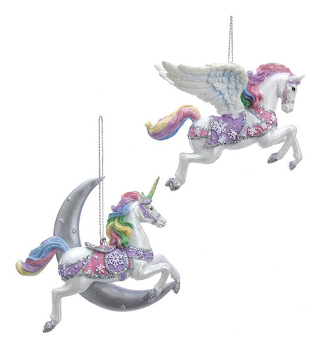 Kurt Adler Rainbow Unicorn With Moon  Pegasus 3.88 Resi...