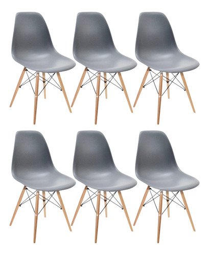 6 Cadeiras Charles Eames Wood Cozinha Dsw Cinza Escuro