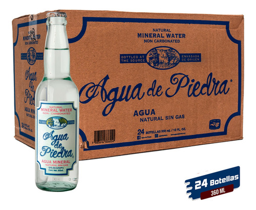 Agua De Piedra Mineral Natural Sin Gas 360 Ml - 24 Pack