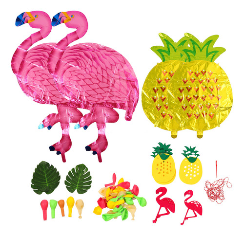 Juego De Globos Con Forma De Piña Y Flamenco Hawaiano Para D