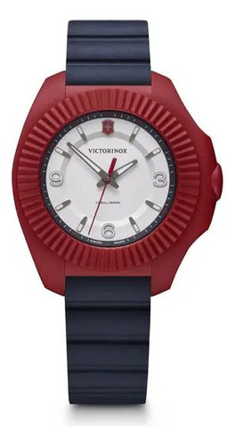 Reloj Victorinox Inox V Mujer Caucho Azul Sumergible 241919 Bisel Plateado Fondo Blanco