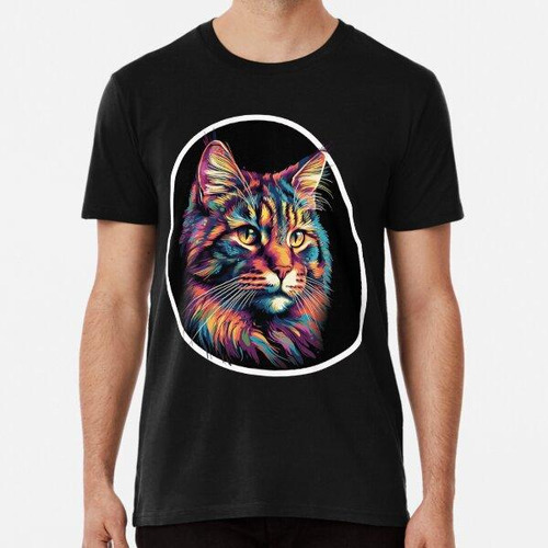 Remera Camiseta Gato Brillante Y Colorida Algodon Premium