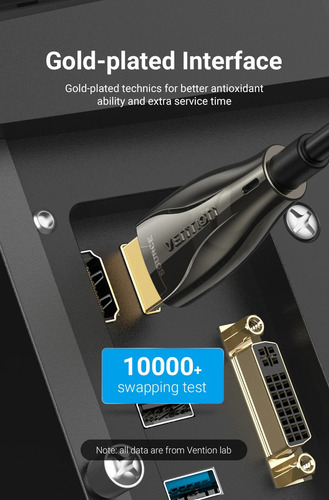 Cable Hdmi 2.0 Fibra Optica Vention - Certificado Profesional - 15 Metros - Ultra Hd 4k 60hz 18gbps - Hdcp2.2 Hdr - Para Pc / Notebook / Tv Proyector / Macbook / Consola - Alabn
