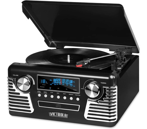 Victrola Retro Black Tocadiscos Radio Am/fm Cd Bluetooth