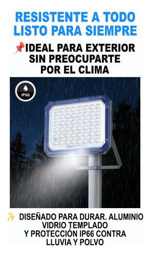 Reflector Luz Led Panel Solar Exterior Ip66 Control Remoto Negro