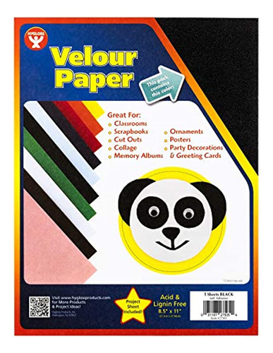 Hygloss Products Papel De Terciopelo Autoadhesivo Negro - 8-