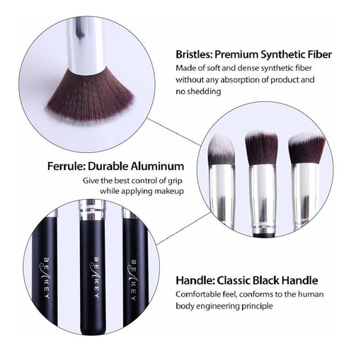 Set De Brochas De Maquillaje Beakey, Esponja Y Limpiador