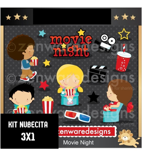 Kit Imprimible 3x1 Tarde De Cine Imagen Fondos #823