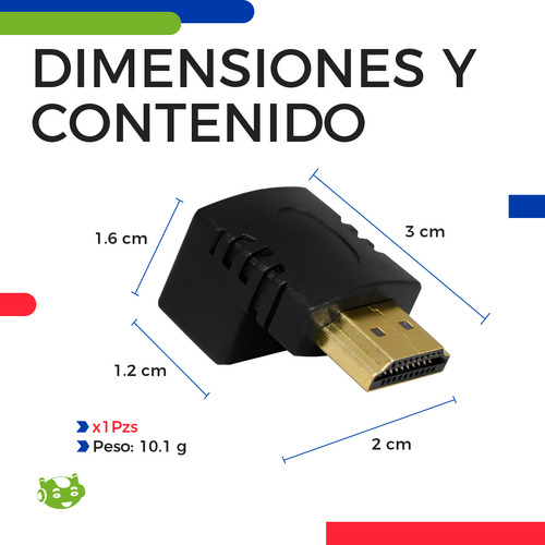 Cople Adaptador Unión En L Slim Company Conector Hdmi Macho A Hembra Arriba Resolución 4k Angulo 90 Grados Color Negro