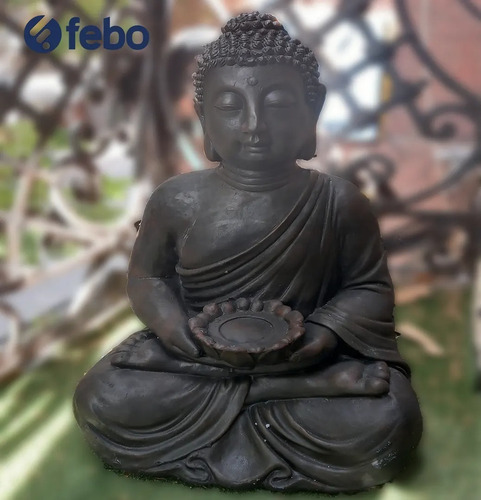 Estatua Figura Buda En Resina Para Jardin Casa Zen 60cm Febo