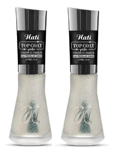 2 Esmalte Top Coat Glitter Fixador De Esmaltes 8ml - Nati