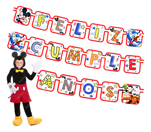 Letrero Feliz Cumpleaños Mickey Mouse Artículo Fiesta Mic0h1