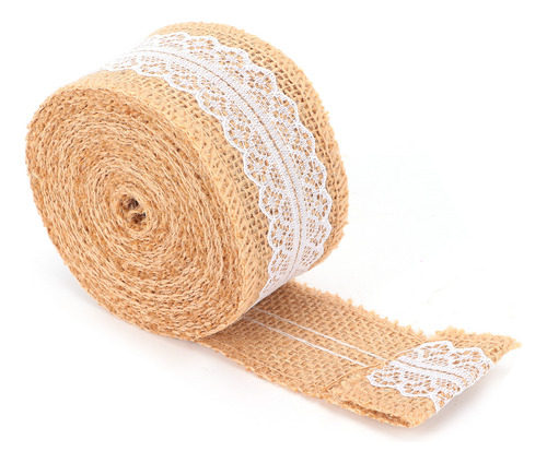 Rollo De Yute Natural Blanco Con Cinta De Encaje Para Bricol