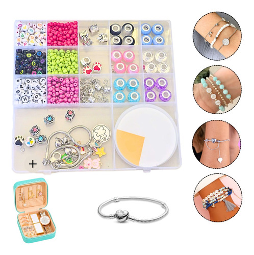 Kit Pulseiras Estilo Pandor Berloque + Porta-joias Menina  