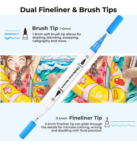 Ohuhu 36 Marker Art Markers Dual Tips Water Set Line