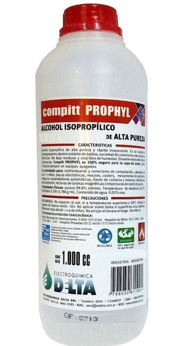 Imagen 1 de 4 de Compitt Prophyl Alcohol Isopropilico Delta 1 Litro. Anri Tv