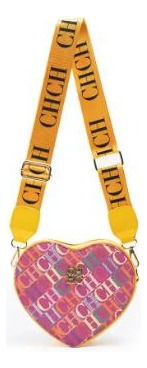 Cartera Ch Corazón Hermosa Mujer Cartera Correa Ancha Amarillo Letras Níquel Amarillo