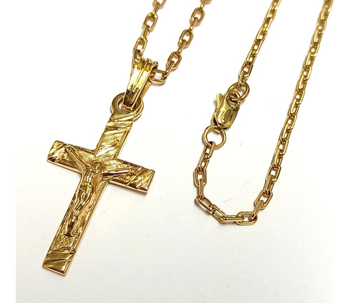 Cadena C/ Crucifijo Todo Oro 18k Macizo Divina! 12,6g. 63cm.