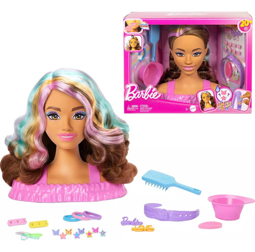 Barbie Styling Head 20 Accesorios Cabeza Para Peinar Castaña