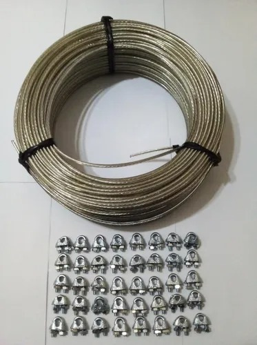 Cable Acero Forrado Pvc 3 Mm X 100 Mts + 40 Prensa Cable 1/8