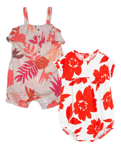 Carters Mameluco Romper 2 Piezas Niña Bebé Primavera Verano Flower Red Y Tropical 12m