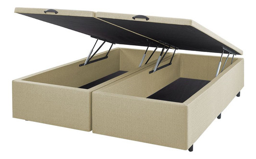 Cama Box Baul Base Sommier Queen Tela Lino Beige