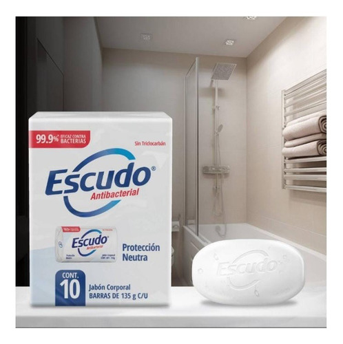 Jabón Corporal Escudo Antibacterial 10pz De 135g En Barra