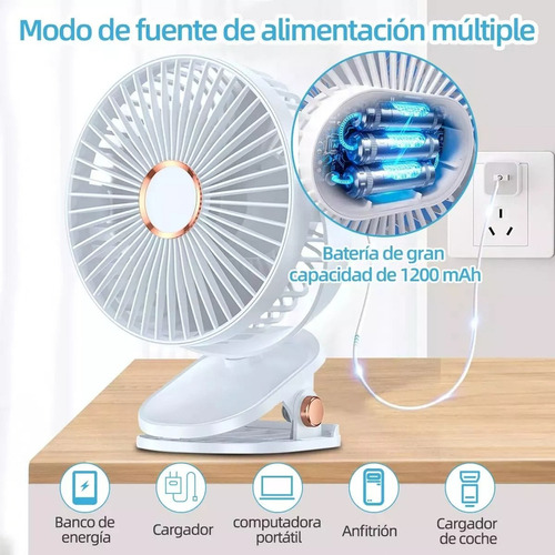 Ventilador Escritorio Recargable Portatil Luz 5 Velocidades