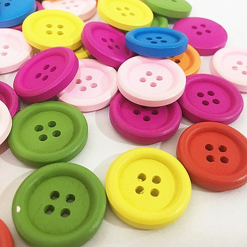 Imagen 2 de 4 de Pack 25 Botones De Madera 15mm - Colores Surtidos