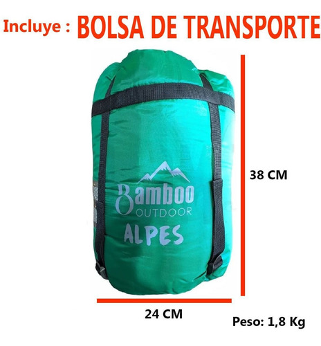Imagen 3 de 6 de Bolsa De Dormir Bamboo Alpes -5 Grados Camping Carpa 2.30 Mt
