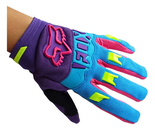 Guantes Dedos Largos Simil Fox Dama M Negro Morado Fucsia