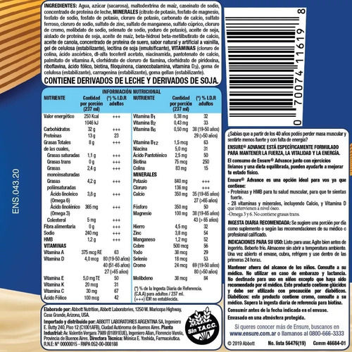 Ensure Advance Shake Sabor Vainilla X 220 Ml Vainilla
