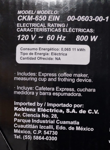 Cafetera Espresso Koblenz Ckm650ein Gris